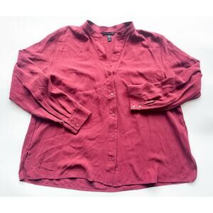 Women's Eileen Fisher Cranberry Color Silk Long Sleeve Button Down Blouse Size M